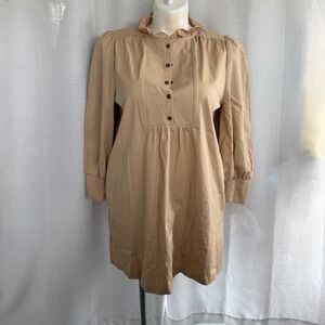 Pomander Place Beige Ruffle Collar Mini Dress